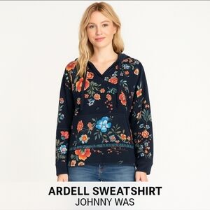 Johnny Was JWLA Ardell Sweatshirt XL – Black Floral Boho Pullover Hoodie